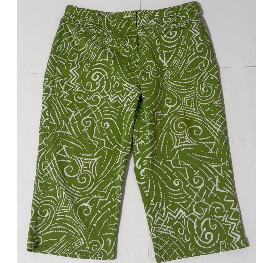 Chico's Chartreuse Green Abstract Print Capri Pants, Size 2